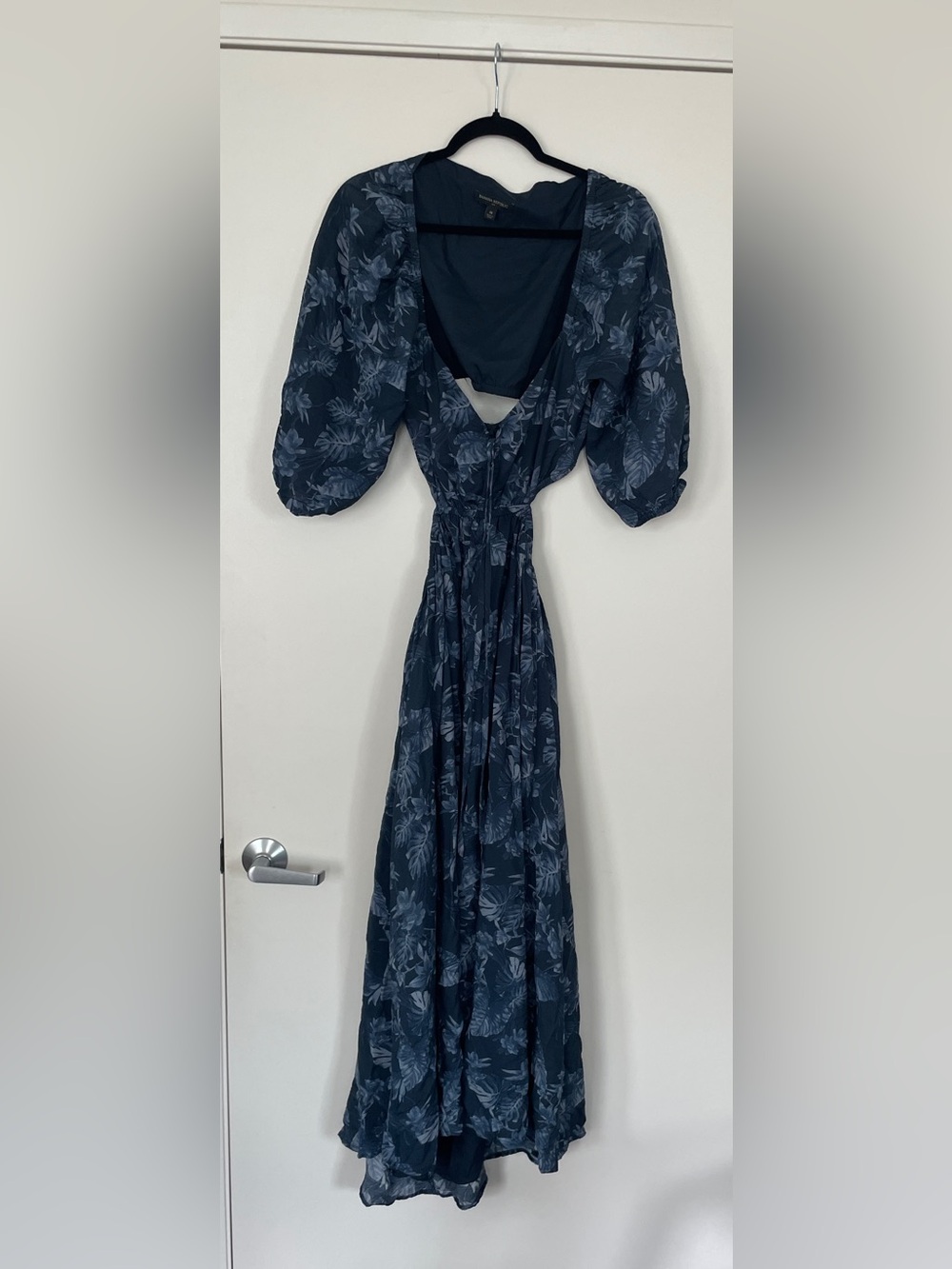Women's Navy Floral Puff-Sleeve Maxi Dress